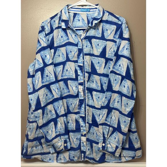 NWOT J.McLaughlin Lois 100% Linen Ikat Triangle Stripes Button Up Shirt Women's - Picture 2 of 10